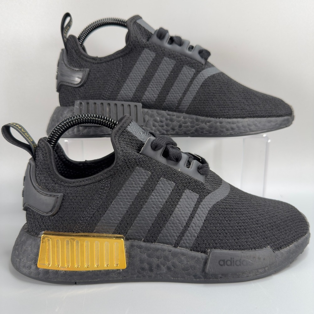 Adidas NMD R1‎ Womens 6.5 6 1/2 Core Black Metallic Gold Running Shoes Sneakers